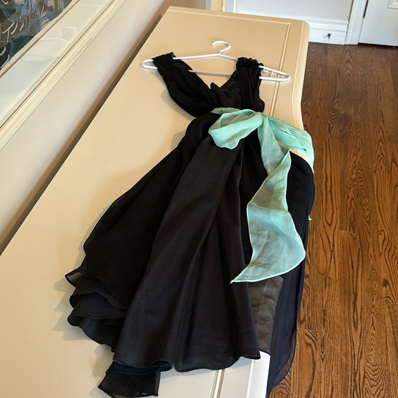 Black Sheer Lined Dress with Mint Green Belt for Sale! - Picture 4 of 5